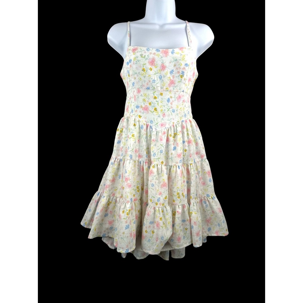Altard StateTiered Floral Mini Dress sz S pink blue cottage core boho kawaii